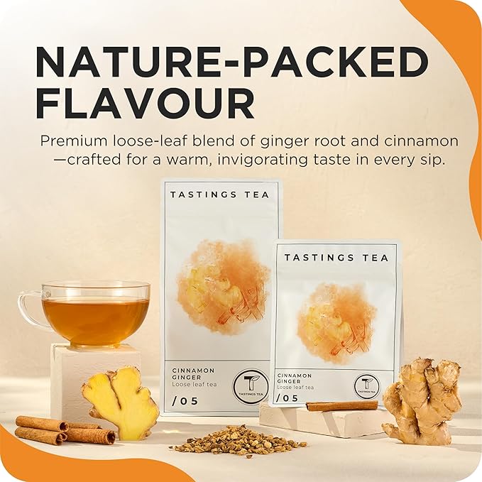 Tastings Tea Cinnamon Ginger Blend - 4.45oz Loose Leaf | Winter Warming | Bold Spice | Perfect Stocking Filler