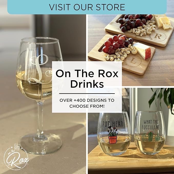 On The Rox Drinks Monogrammed Gifts For Women and Men - Letter A-Z Initial Engraved Monogram Stemless Wine Glass - 17 Oz Personalized Wine Gifts For Women and Men (C)