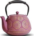 Cast Iron Teapot, 40oz Tea Kettle with Infuser for Stove Top, Sakura Design Japanese Tea Pot for Loose Leaf Coated with Enameled Interior, Silicone Handle 1200ml Pink