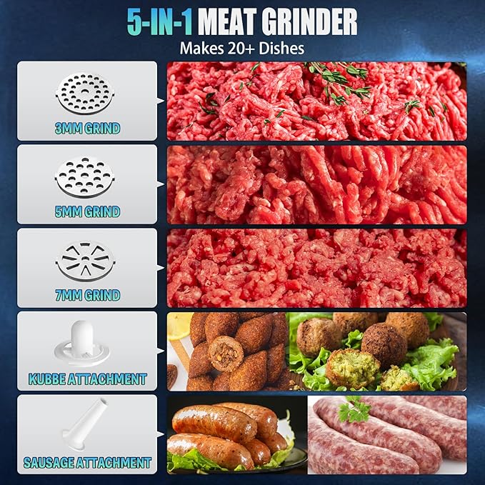5.0 Upgrade Electric Meat Grinder【NO.1 Germany 3500W Super Motor】【SGS Certified SUS304 Blade & Plate】3-Second Fast Meat Grinding, Perfect For Meat Grinders For Home Use (GRAY)