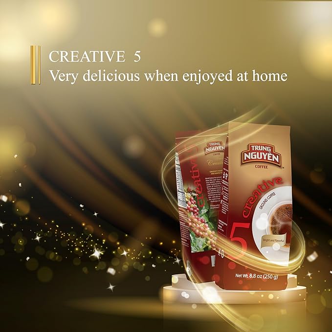 TRUNG NGUYEN COFFEE Creative 5, Ground Coffee, 100% Arabica, 8.8 Ounce, Medium Roast, Bright and Flavorful