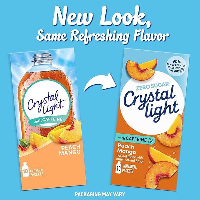Crystal Light On The Go Peach Mango With Caffeine Drink Mix, 10-Packet Box (Pack of 7)