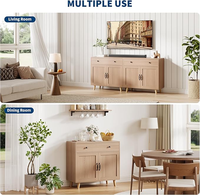 Sideboard Buffet Cabinet, Accent Cabinet with Storage, Console Coffee Bar Table with Drawer & Doors, Wood Sideboard Credenza Console Table for Living Room, Kitchen, Dining Room, Entryway