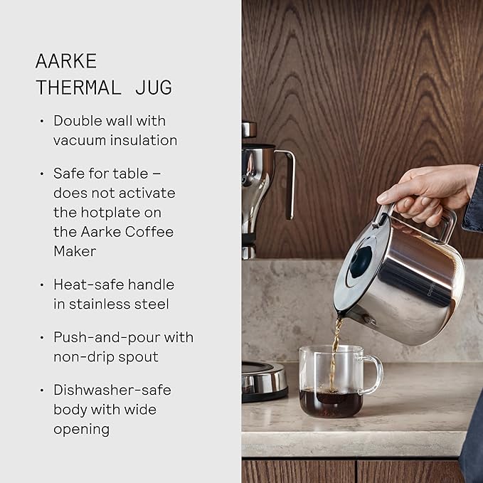 aarke Thermal Jug - Premium Double-Wall Vacuum Insulated Stainless Steel Coffee Carafe with Push-and-Pour Lid, 10 Cup Capacity, Seamless Integration Coffee Maker