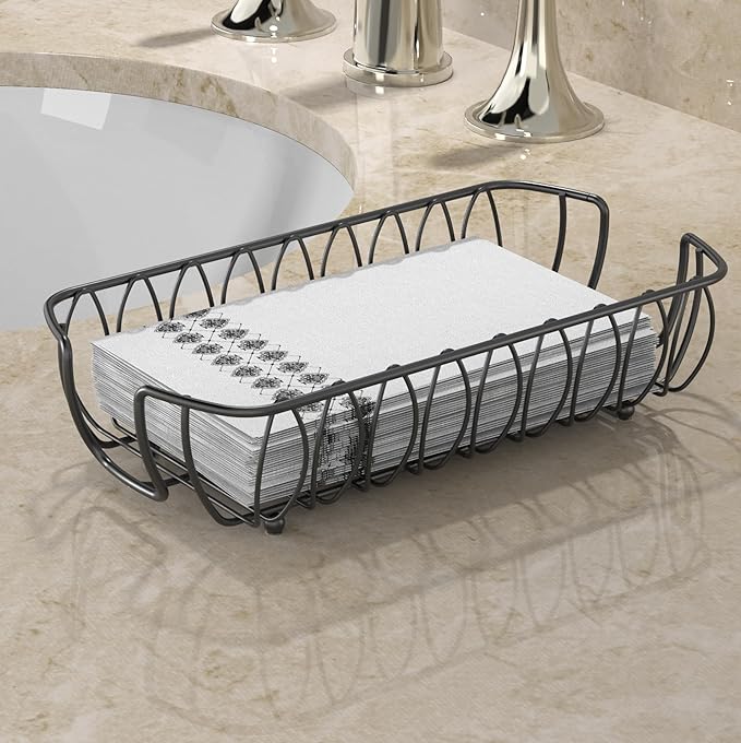 Black Guest Towel Holder Tray for Bathroom – Napkin Organizer for Disposable Paper Towels, Hand Towel Rack for Countertop, Modern Holder for Guest Bathroom Essentials and Powder Room