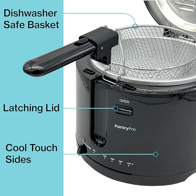 2.5 L / 2.6 Qt Black Cool-Touch Electric Deep Fryer 1200 W - Drip-Hook Basket - Adjustable Temperature - Lid w. Viewing Window - Odor Filter by TheDisplayGuys