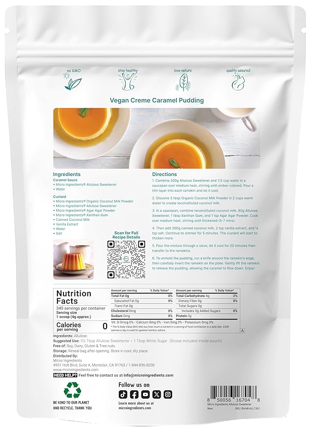 Allulose Sweetener, 3 Pounds (48 Ounces), Zero Calorie, Plant Based Sugar Alternative, No After Taste, Best for Coffee, Drinks, Tea, Cooking and Baking, Keto Diet and Vegan Friendly