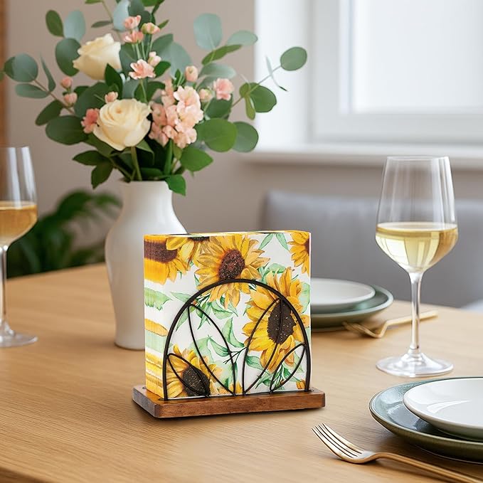 Wood Napkin Holder for Table, Standing Servilletero with Wooden Base for Square Paper, for Kitchen Cocktail Bar Dinning Countertop