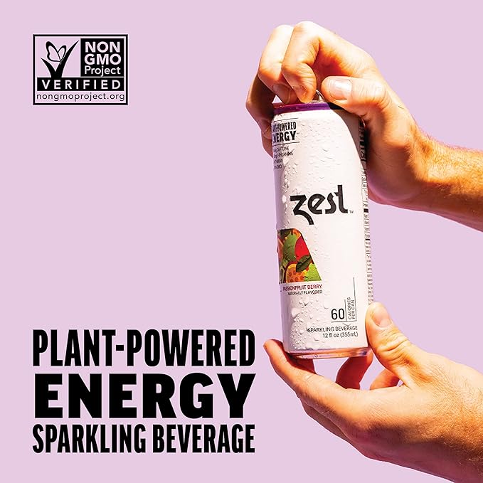 Zest Clean Energy Drink – Passionfruit Berry – 150mg Caffeine + 100mg L-Theanine – Natural Focus & Concentration Boost – Healthy Energy Drink 12oz Can 12 Pack – Low Sugar, No Artificial Sweeteners