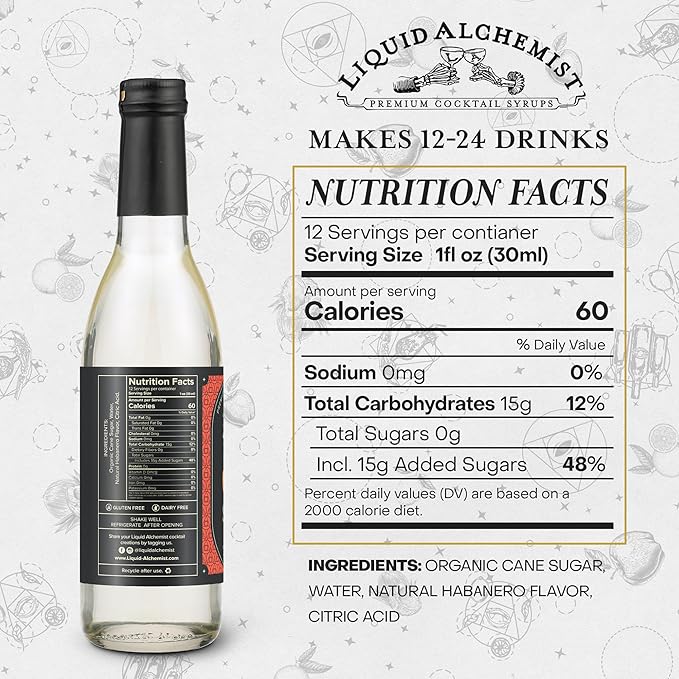 Liquid Alchemist Spicy Habanero Infused Simple Syrup for Cocktails – Real Ingredients Make our Habanero Syrup a Great Spicy Margarita Mix & Paloma Picante - Vegan, Non-GMO Sweet Heat Drink Mix (12.7 oz)
