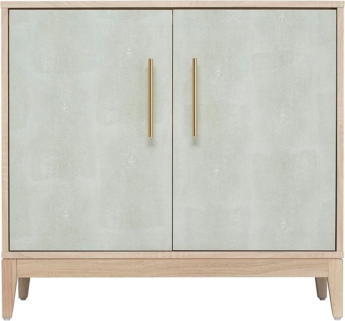 SANGO Shagreen 2-Door Cabinet, Natural Finish Storage Cabinet with Faux Shagreen Texture, Brass Handle, Adjustable Shelf, Timeless Luxury Design, Versatile Furniture for Living Room or Dining Room