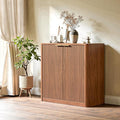 Evermagin 31.5" Walnut Buffet Cabinet with Storage, Small Sideboard Cabinet, Mid Century Modern Accent Credenza, Fluted Console Table with Doors for Dining Room, Kitchen, and Living Room