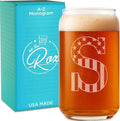 Monogram Beer Glasses for Men (A-Z) 16 oz - Beer Gifts for Men Brother Son Dad Neighbor - Unique Christmas Gifts for Him - Personalized Drinking Gift Beer Glass Mugs - Engraved Beer Can Glass (S)