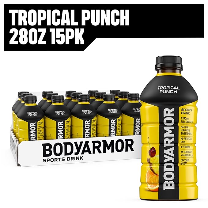 BODYARMOR Sports Drink, Tropical Punch, Electrolyte Drink Hydration, 28 Fl Oz Bottles (15 Pack), Flavored Coconut Water with B Vitamins & Antioxidants