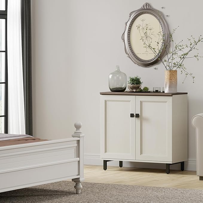 Multifunctional Buffet Sideboard Cabinet Farmhouse Modern Storage Cabinet with Adjustable Shelves for Kitchen, Coffee Bar, Living Room, White