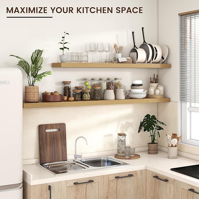 Floating Shelves for Wall, Engineered Wood Wall Shelves with Invisible Brackets for Living Room Bedroom Bathroom Office Kitchen Decor and Storage (Oak, 55" W x 9" D x 1.5" H) Set of 1