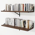 Deep Wall Shelves 40"W x 12"D Engineered Wood Floating Shelves for Wall, Sturdy Metal Bracket Bookshelves Home Decor Storage for Living Room Bedroom Bathroom Kitchen, Set of 2, Walnut Finish