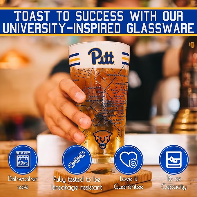 Greenline Goods – University of Pittsburgh Panthers College Pint Beer Glasses (Set of 2), 16 oz – Full-Color Logo + Campus Map
