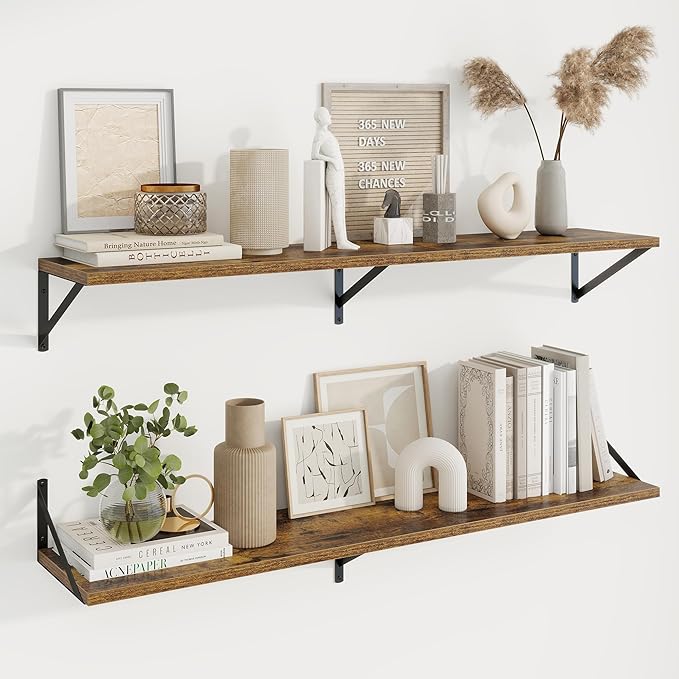 Axeman Deep Floating Shelves for Wall - 48 Inch Wide x 10 Inch Deep Floating Shelves Set of 2 -Rustic Wide Wall Shelves for Living Room Bathroom Bedroom