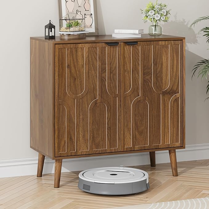 Sideboard Buffet Cabinet with Storage, Kitchen Storage Cabinet with 2 Doors, Walnut Coffee Bar Sideboard Cupboard, for Living Room, Hallway