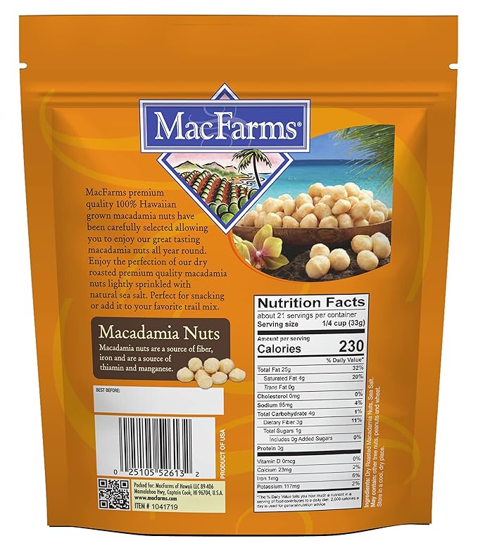 Macadamia Nuts | MacFarms Dry Roasted Macadamia Nuts 24 OZ (1 Pack) - Premium Roasted Nuts with Sea Salt Fresh From Hawaii, Sea Salt Flavored Healthy Snack