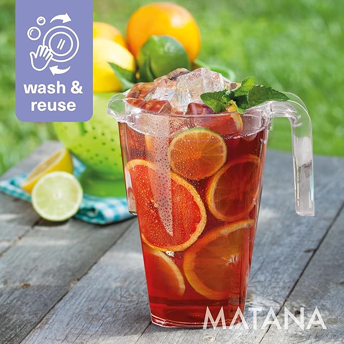 MATANA 6 Pack Clear Water Pitchers - 52 oz Acrylic Plastic Beer Pitcher with Handle for Drinks, Juice, Lemonade, and Beverages - BPA-Free and Durable Iced Tea Pitcher for Fridge, Home, & Party