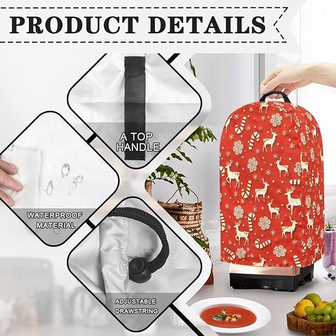 Christmas Reindeer Blender Dust Cover Pink Food Processor Cover Coffee Machine Appliance Covers for Kitchen Counter Blender Covers for Kitchen Machine