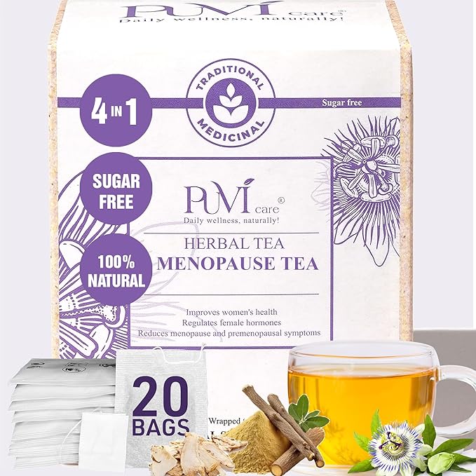 Puvi Care Menopause Tea Bags | Relief Tea for Hot Flash Relief, Night Sweats & Hormone Balance | Passion Flower Tea Bags, Dong Quai, Motherwort | Non-GMO, Sugar-Free, Gluten Free, Daily Wellness | 20 Bags