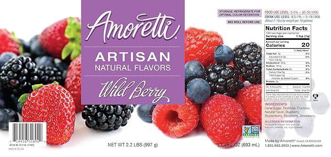 Amoretti - Natural Wild Berry Artisan Flavor Paste, 8 oz, Perfect For Ice Cream, Beverages, Cakes, and more, Preservative Free, Vegan, Gluten Free, No Artificial Sweeteners, Highly Concentrated