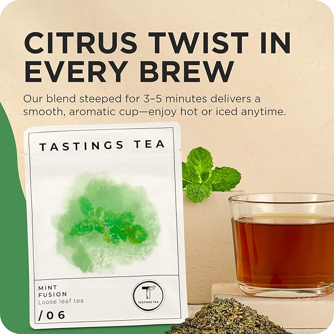 Tastings Tea Mint Fusion - 3.5oz Loose Leaf | Energising Boost | Small-Batch Freshness