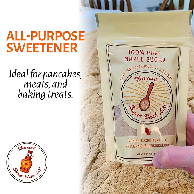 Wanish Sugar Bush Organic Maple Sugar - 100% Pure, Granulated Maple Sugar from the Lush Northwoods of Wisconsin, Perfect for Baking and Beverages - Natural Sweetener in 8 oz Bag