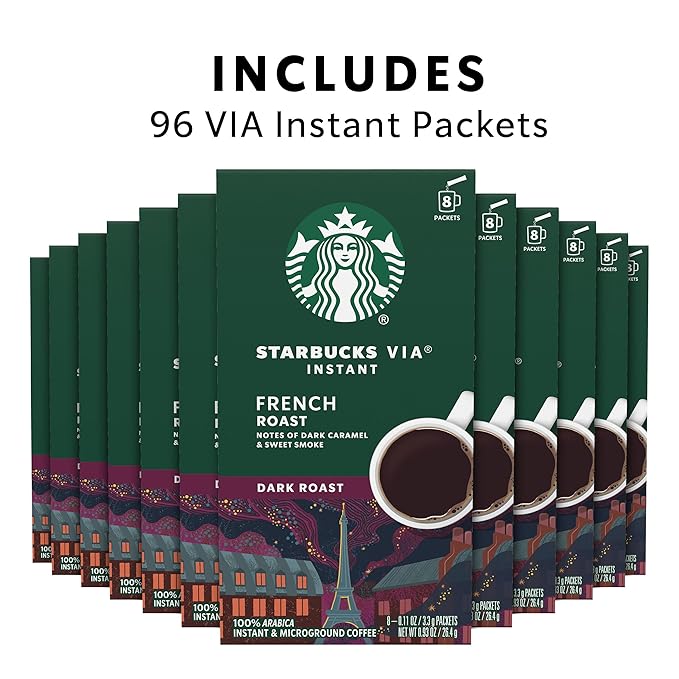 Starbucks VIA Instant Coffee, Dark Roast Coffee, French Roast, 100% Arabica, Single-Serve, 1 Box (8 Packets)