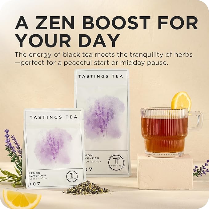 Tastings Tea Lemon Lavender Loose Leaf, 4.5 oz | Black Citrus Blend & Fruit Infusion | Medium Caffeine | Natural Antioxidants for Wellness | Small Batch & Sustainably Sourced | Resealable Pouch
