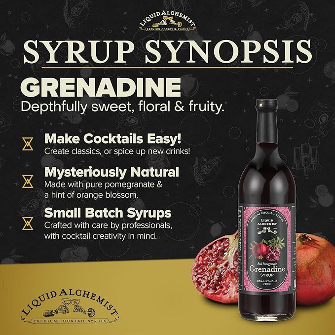 Liquid Alchemist Grenadine Syrup for Cocktails - Real Ingredients Make our Pomegranate Syrup the Perfect Shirley Temple Mix - Our Small Batch is Non-GMO, Gluten Free & Vegan (25.4 oz)