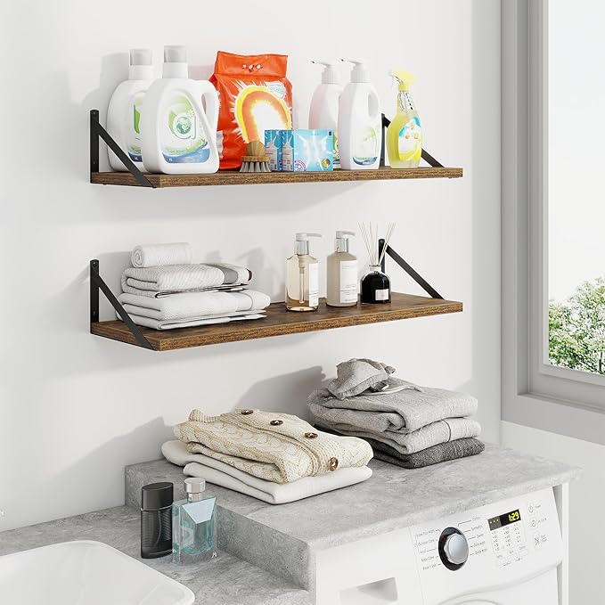 Axeman Deep Floating Shelves for Wall - 30 Inch Wide x 10 Inch Deep Floating Shelves Set of 2 -Rustic Wide Wall Shelves for Living Room Bathroom Bedroom