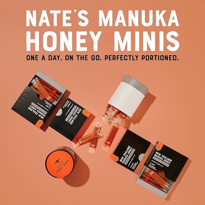 Nate's Manuka Honey Minis - 10 Count Single-serve, Pure Manuka Honey - MGO 263+ | UMF Certified 10+ Single-Serve Packets for On-the-Go Daily Wellness