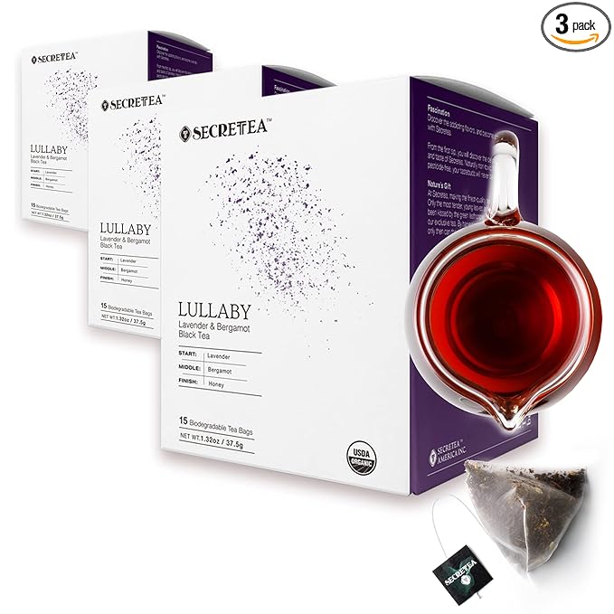 Organic Lavender Earl Grey Bergamot Black Tea | 100% Real ingredients,15 Sachet Tea Bags (Pack of 3) |By T SECRETEA, Lullaby