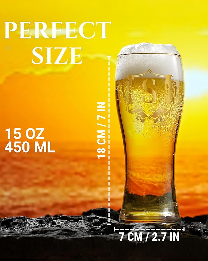 Personalized Beer Glass, Custom Alcohol Gifts for Beer Lovers, Unique Birthday, Christmas Gifts for Dad, Uncle, Husband, Boyfriend, with Initial S