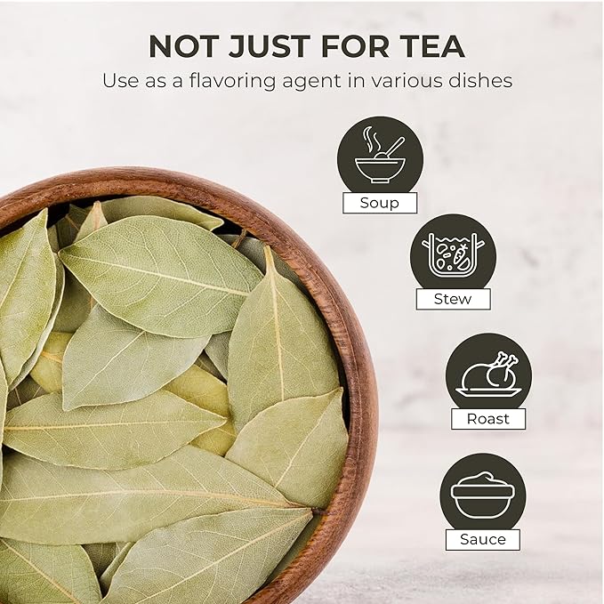 Bay Leaves Tea - 550 Dried Whole Leaves, 4.06 oz, Hojas de Laurel, 100% Natural Sun Dried, Caffeine-Free Herbal Tea, For Brewing or Cooking, Immune & Wellness Support
