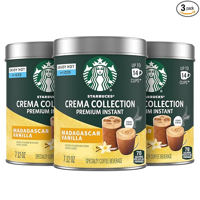 Starbucks Crema Collection Premium Instant Madagascar Vanilla Flavored Instant Coffee, 100% Arabica Beans, 3 Tins (7.12 Oz Each)