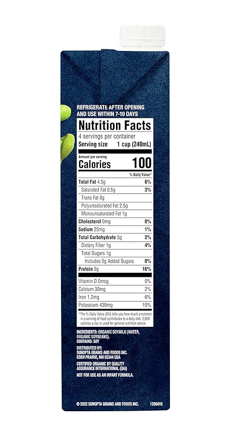 West Life Organic Soy Milk, Unsweetened Plain, Low Sugar, 9g of Protein, Vegan Dairy Alternative, Lactose-Free, Shelf Stable, 32oz (Pack of 12)