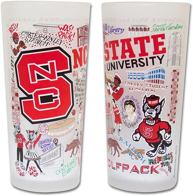 Catstudio Drinking Glass, North Carolina State University Glass Cup for Kitchen, 15oz Dishwasher Safe Tumbler for NCSU Alumni