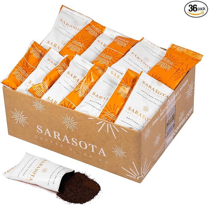 Coffee Packets – Butter Pecan Ground Packs, Gourmet Medium Roast, Low Acid 2oz Pre-Measured Bags for 12-Cup Drip Brewers, Bulk Southern Texas Pecan Single-Pot Pouches, 36 Count
