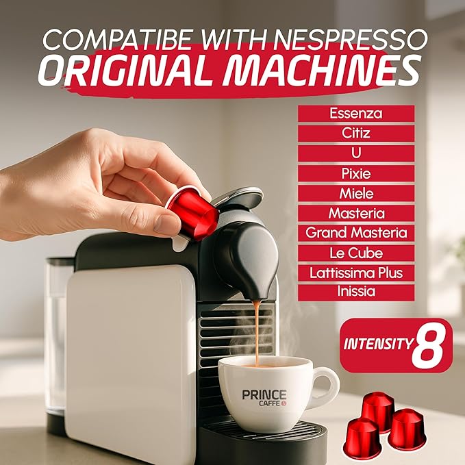 Prince Caffe Espresso Pods –Millennium Intensity 9, Medium-Dark Roast, The Espresso Coffee Pods Are Compatible with Nespresso Original Line Machines, 30 Count (3 x 10 Capsules) Premium Quality Coffee Capsules.