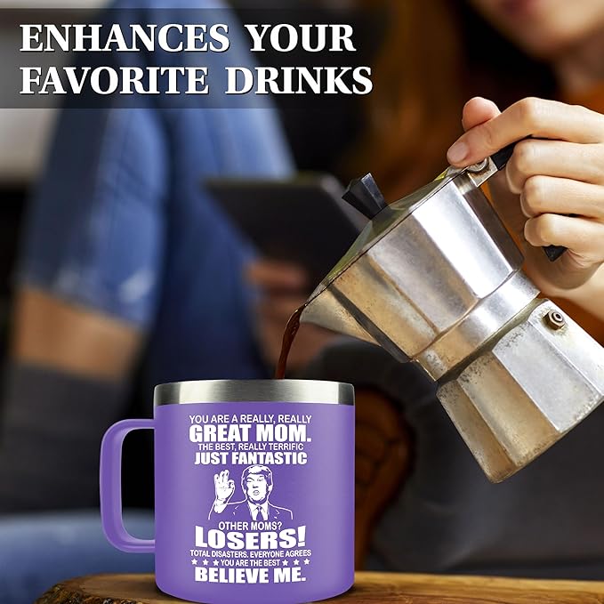 Gifts for Mom from Daughter, Son - Christmas Gifts for Mom, Wife, Women - Moms Birthday Gift Ideas, Cool Birthday gifts for Moms, Mothers - Best mom Mug, moms Coffee Mug 14 Oz Stainless Steel