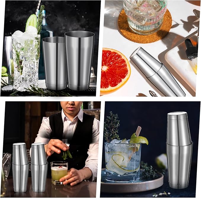 4 Pack Cocktail Shakers Professional Bar Shaker Boston Set Stainless Steel Martini Drink Mixer Basic Tool Weighted Shake Metal Can Cocktail Shaker Set(Silver)