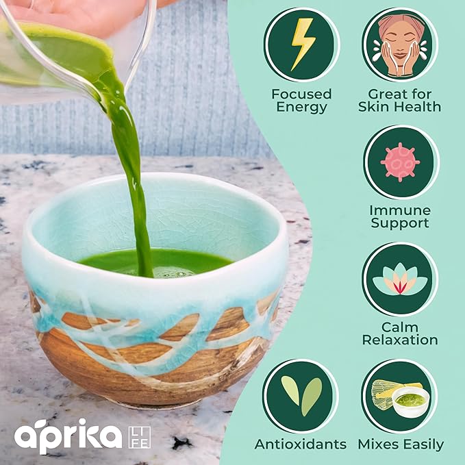 AprikaLife Organic Matcha Powder, USDA & JAS Certified, No Sugar Added, Authentic Japanese Ceremonial Grade Matcha Green Tea Powder, 3.5 oz/100g