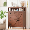 Vabches Farmhouse Storage Cabinet with 2 Doors and 4 Drawers, Freestanding Bathroom Compartment Kitchen Pantry Cabinet, Floor Cupboard for Kitchen/Living Room/Bathroom,Walnut