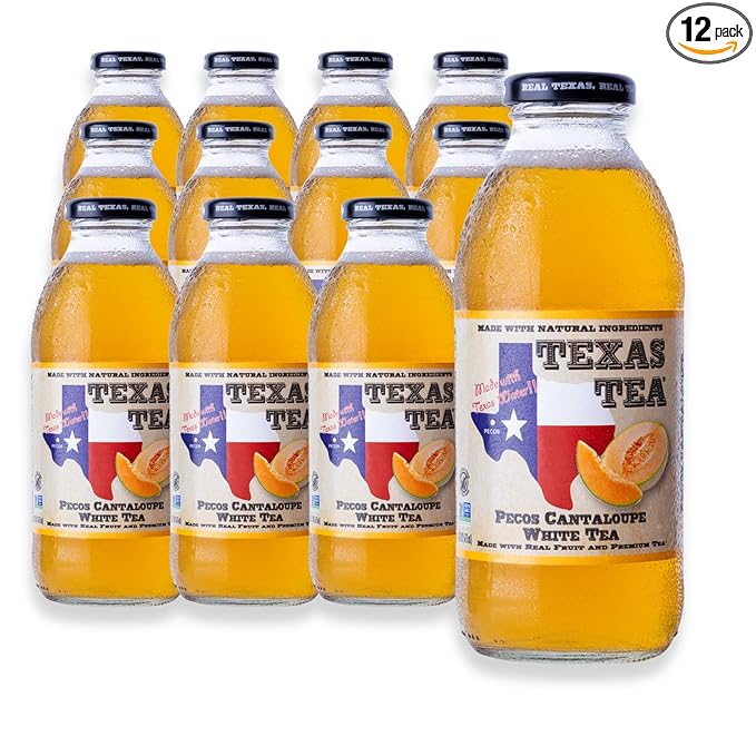 Texas Tea Pecos Cantaloupe White Tea, Real Brewed White Tea with Real TEXAS Pecos Cantaloupes, Non GMO, No Preservatives, Light and Refreshing Texas Brewed Tea, 16 fl oz, Pack of 12