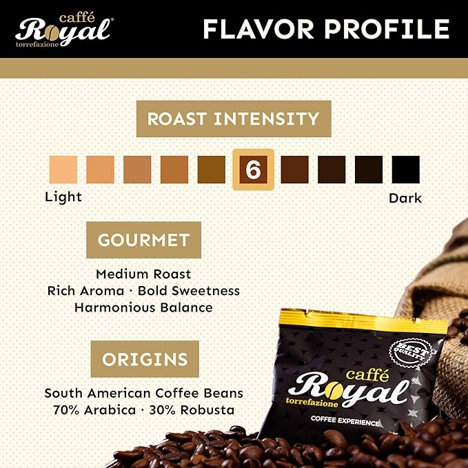 Royal Caffé Italian Coffee Beans – Gourmet Medium Roast, 70% Arabica 30% Robusta Blend, Balanced Sweetness and Intense Aroma, Whole Bean, 2.2 lbs (1000 Grams), Made in Italy